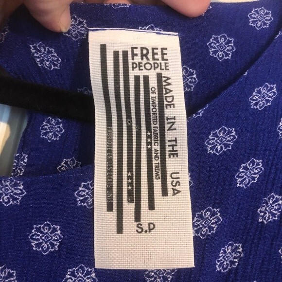 FREE PEOPLE Small Blue White Jewel Tone Mini Dress Keyhole A-Line Flowy Chic - Picture 4 of 7